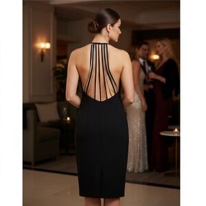 Vintage 90's Y2K Formal Dress, Size Large, Halter, Backless,‎ Rhinestone, Black